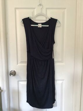 Lamaze Navy Blue Sleeveless Draped Midi Dress